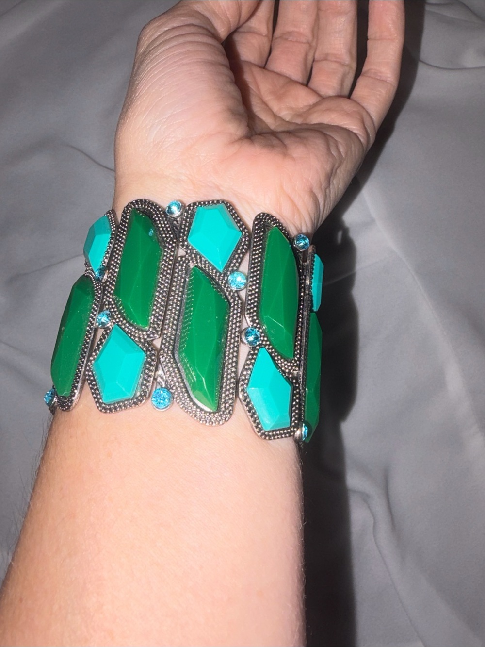 Green & Teal Statement Geometric Bracelet - Picture 2 of 3